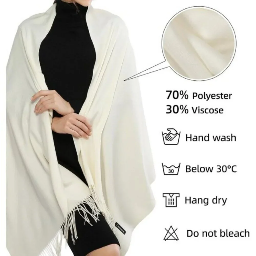 ⚡Women's Ivory Pashmina Shawls Evening Dress Bridesmaid Winter Warm Long Scarf